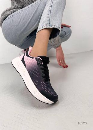 Черные розовые текстильные кроссовки на белой толстой подошве текстиль омбре7 фото