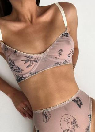 Бра на кісточках імітація тату бежеве smth underwear