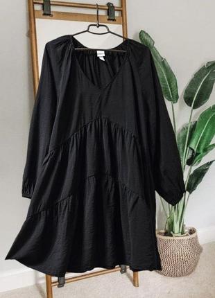 Платье черное свободное h&m с красивым объемным рукавом3 фото