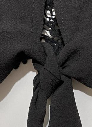 S топ летний короткий черная блузка блуза завязки на спине внизу спереди кружево8 фото