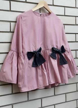 Смугаста рожева блузка з бантиками та широкими рукавами, бавовна babyle3 фото