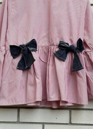 Полосатая розовая блузка с бантиками и широкими рукавами, хлопок babyle7 фото
