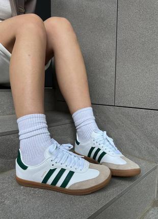 Кроссовки adidas samba white green2 фото