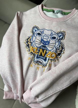 Розовый свитшот на флисе с вышитым логотипом kenzo