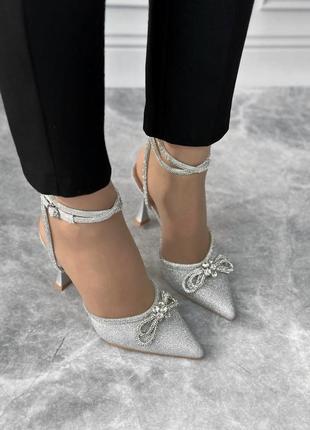 Туфли на каблуках серые серебристые4 фото