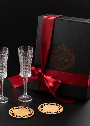 Подарункові набори 2 келихи для шампанського в дерев'яній коробці bohemia diamond 120 мл1 фото