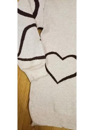 Женский свитер -туника с сердцами в цвете капучино3 фото
