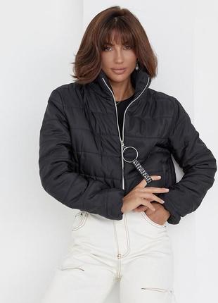 Демисезонная куртка женская на синтепоне на молнии черная5 фото