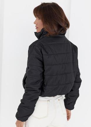 Демисезонная куртка женская на синтепоне на молнии черная4 фото