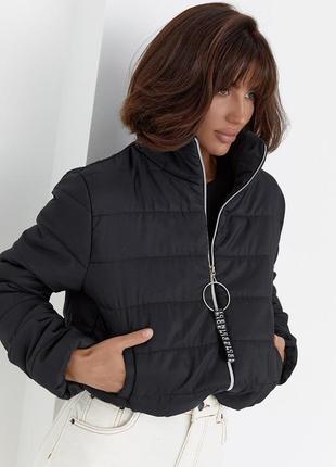 Демисезонная куртка женская на синтепоне на молнии черная6 фото