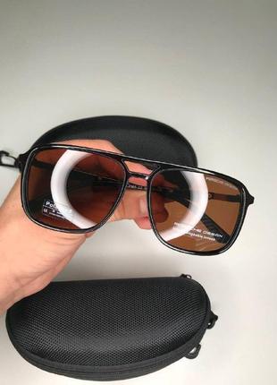 Чоловічі окуляри сонцезахисні porsche чорні квадратні із шторками design polarized uv400 з поляризацією2 фото