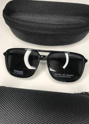 Мужские очки солнцезащитные porsche черные квадратные с шторками design polarized uv400 с поляризацией1 фото