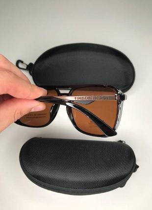 Чоловічі окуляри сонцезахисні porsche чорні квадратні із шторками design polarized uv400 з поляризацією9 фото