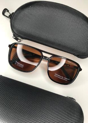 Чоловічі сонцезахисні окуляри porsche design полароїд зі шторками polarized коричневі водійські з поляризацієюй5 фото