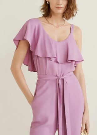 Комбінезон довгий вечірній нарядний брендовий стильний брючний на одне плече з воланами красивий