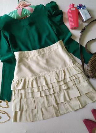 Шелковая юбка с рюшами оборками h&m в стиле valentino, молочный шелк хлопок, батистовая