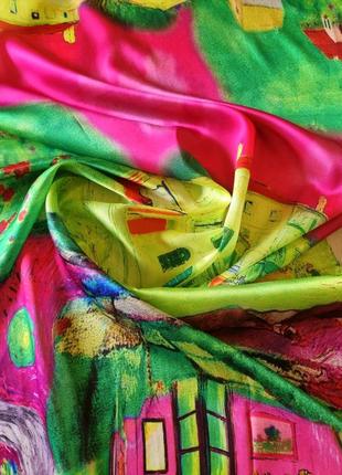Шёлковый шарф "ван гог. коллаж." разноцветный4 фото