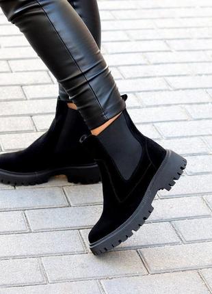 Демісезонні замшеві чорні жіночі черевики челсі, натуральна замша, 36-40р3 фото