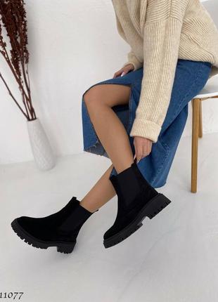Демісезонні замшеві чорні жіночі черевики челсі, натуральна замша, 36-40р9 фото