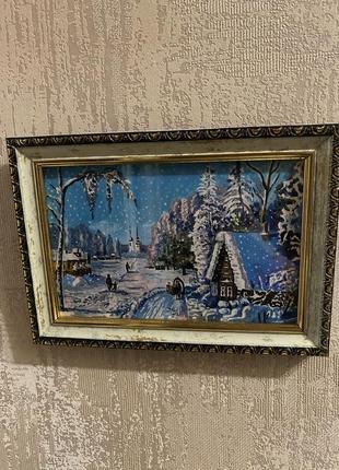 Картина олія ручна робота пейзажу зима1 фото