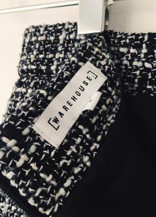 Стильная юбка warehouse черно-белая твидовая юбка8 фото