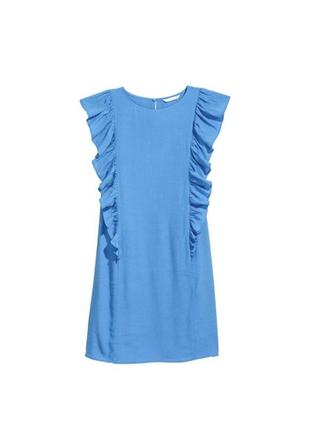Голубое платье h&amp;m с рюшами мини вискозное1 фото