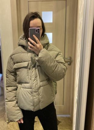 Куртка пуфер карандаша хаки демисезон на весну с капюшоном6 фото