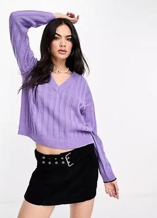 Фиолетовый джемпер свитер brave soul v-вырез1 фото