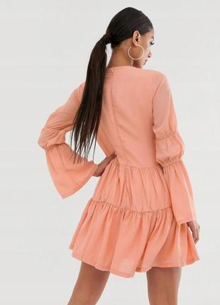 Розово-персиковое платье-мини, свободного кроя, с v-образным вырезом missguided (размер 34-36)4 фото