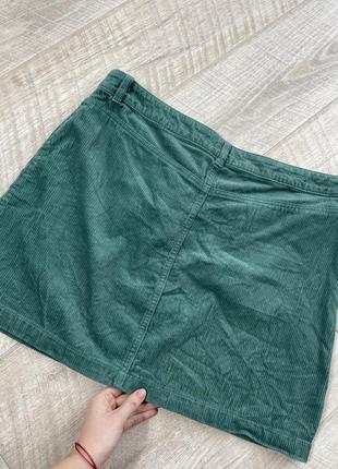 Бирюзовая вельветовая юбка мини большого размера6 фото