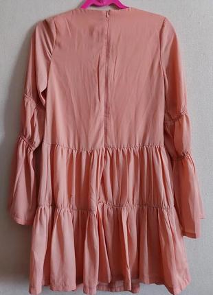 Розово-персиковое платье-мини, свободного кроя, с v-образным вырезом missguided (размер 34-36)6 фото