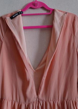 Розово-персиковое платье-мини, свободного кроя, с v-образным вырезом missguided (размер 34-36)8 фото