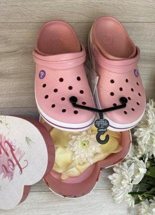 Крокс крокбенд клог сабо пудрові crocs crocband clog pearl pink/wild orchid7 фото