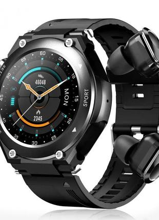 Смарт годинник vhg  t-19 1,28-дюймовий з навушниками smart watch with earbuds 3 in 1 fitness tracker black1 фото