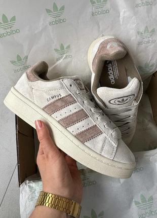 Чарівні жіночі кросівки adidas campus 00s chalk white brown білі з коричневим