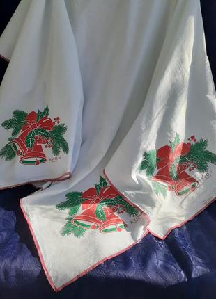 2001 год! ❄🎄❄скатерть новогодняя рождественская ейвон 100% натуральный хлопок колокольчики праздничная