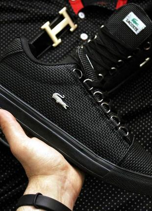 Черные кроссовки-кеды lacoste мужские, кожаные2 фото
