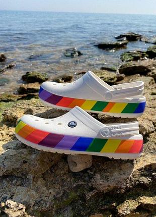 Крокс крокбенд клог білі з веселкою crocs crocband rainbow block clog white