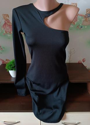 Асимметричное платье на один рукав в рубчик платья по фигуре pull &amp; bear 🖤3 фото