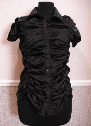 Літня кофтинка атласна блузка з коміром і коротким рукавом1 фото