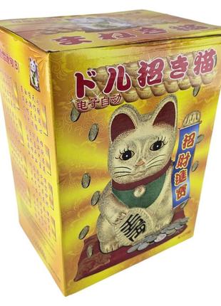 Кошка манэки-нэко машущая лапой "золотая лапка" пластик (25,5х18х14 см)2 фото