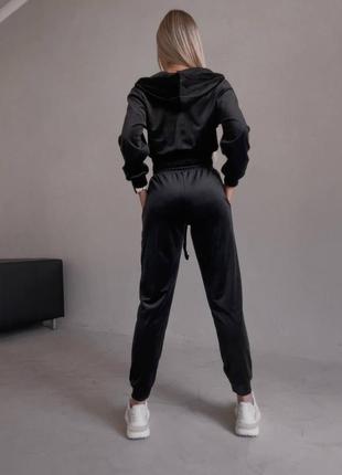 Велюровий костюм штани + кофта з капюшоном декоративна блискавка с8014 чорний якість  •трендовий сти2 фото