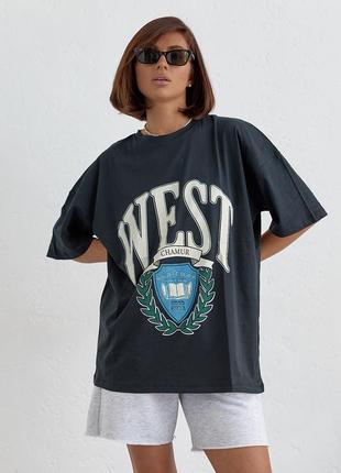 Бавовняна футболка оверсайз з написом west