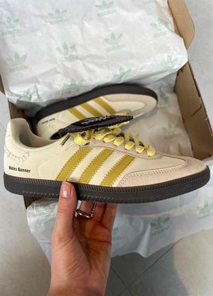 Шикарные женские кроссовки adidas samba x wales bonner ecu tint brown бежевые с жёлтым