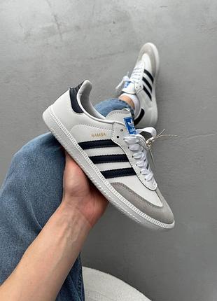 Жіночі кросівки adidas samba white grey blue адідас білого з сірим та синім кольорів
