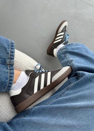 Жіночі кросівки adidas samba brown grey white адідас коричневого з білим та сірим кольорів