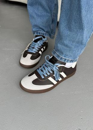 Жіночі кросівки adidas samba brown grey white адідас коричневого з білим та сірим кольорів5 фото