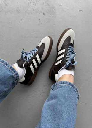 Жіночі кросівки adidas samba brown grey white адідас коричневого з білим та сірим кольорів2 фото