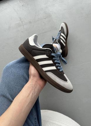Жіночі кросівки adidas samba brown grey white адідас коричневого з білим та сірим кольорів4 фото