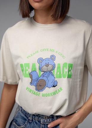 Хлопковая футболка с ярким принтом медведя артикул: 2410
